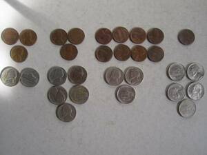 少し古いアメリカのコイン　1セント15枚と5セント5枚（ジャンク）