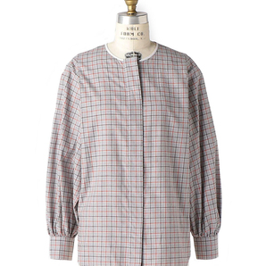 Drawer ドゥロワー*21AW コットンチェックノーカラーシャツ 36 グレー コットンビエラ フランネル 定価50,600円