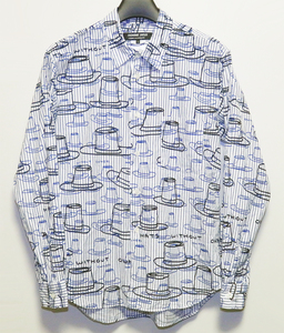 COMME des GARCONS HOMME DEUX × David Shrigley 21AW ハット柄グラフィックストライプシャツ S コムデギャルソンオムドゥ