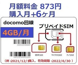 docomo MVNO プリペイドSIM 毎月4GB★6ヶ月★格安SIM データ通信SIM prepaid data sim