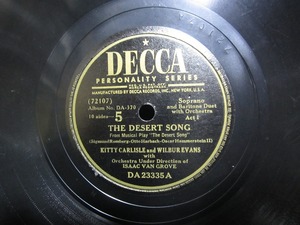 ★☆SP盤レコード THE DESERT SONG / FINALE OF ACTⅠ キティー・カーライル&WILBUREVANS 蓄音機用 中古品☆★[4576]