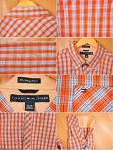 ビッグサイズ トミーヒルフィガー 80年代二重織り生地使用 ボタンダウン 長袖シャツ オレンジ系 チェック 2XL(22311_画像3