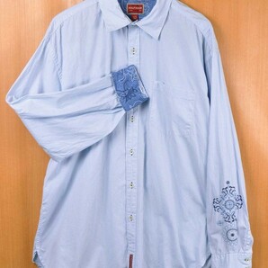 ビッグサイズ トミーヒルフィガー 長袖シャツ ライトブルー×ホワイト ストライプ柄 刺繍入り 2XL相当(22308の画像1