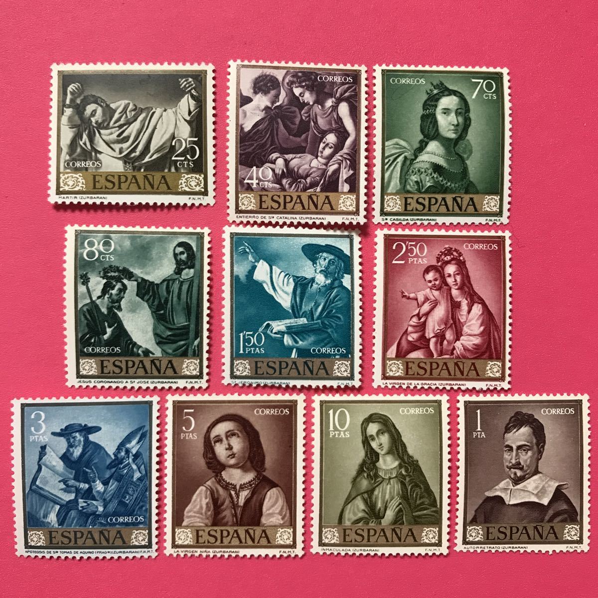 Sellos extranjeros sin usar★España 1962 Pinturas de Francisco de Zurbarán 10 tipos, antiguo, recopilación, estampilla, tarjeta postal, Europa