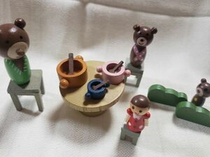 木製　3匹のクマと女の子　おとぎ話の木のおもちゃ　マッチ箱型　長期保管品/インテリア小物/雑貨/コレクション/ドールハウス ミニチュア
