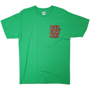 アフリカ　アフリカンワックス　パーニュ　ポケットTシャツ　メンズMサイズ　（グリーン）　#11