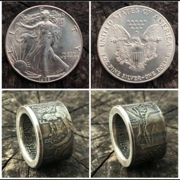 アメリカ ウォーキングリバティ　1oz コインリング ブランドReD silver999% 純銀　指輪　ハシルバーアクセサリー