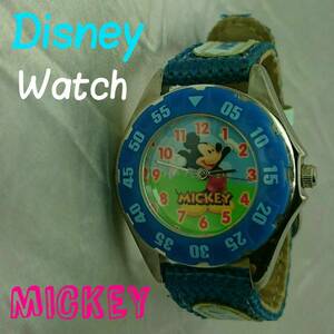 Disney　watch　ディズニー　ウォッチ　ミッキー　腕時計　ブルー　中古　W035
