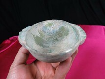 B　漢緑釉耳杯　漢時代　中国　遺跡発掘品　明器　副葬品　陶器　釉薬　銀化_画像6