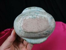 B　漢緑釉耳杯　漢時代　中国　遺跡発掘品　明器　副葬品　陶器　釉薬　銀化_画像1