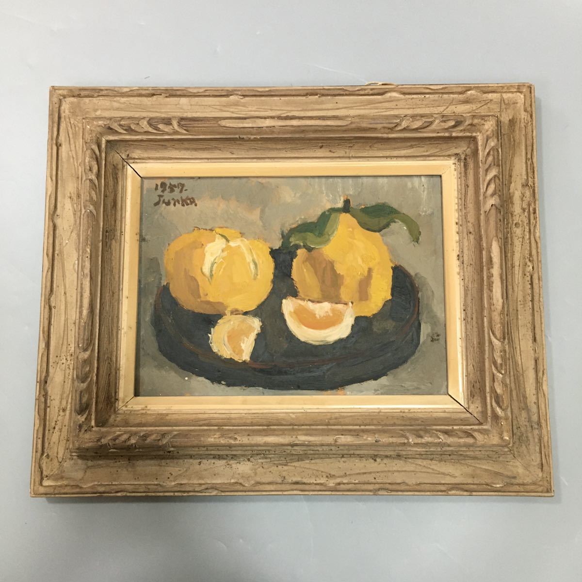 適当な価格 静物 油絵 白 籠の中の果物 額付き uF6-120109 絵画 送料無料・割引 青緑+金色の枠)油絵 uF6-060210 静物(フルーツ) 額付き( 絵画/タペストリ