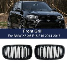 車 バンパーフードキドニーグリルダブル2スラットレースグリルBMW X5 X6 M F15 F16 F85 F86 2014-2017フロントグリル光沢 ある黒_画像1