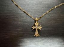 クロムハーツ CHROME HEARTS 22k タイニーファット クロス パヴェダイヤ　ロールチェーン 18インチ　2点セット　インボイス付き　1円〜_画像1