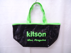 [KCM]kbn-3* unused goods *[Kitson/ Kitson ] spangled Mini tote bag neon color approximately 20×21×16 black × green 