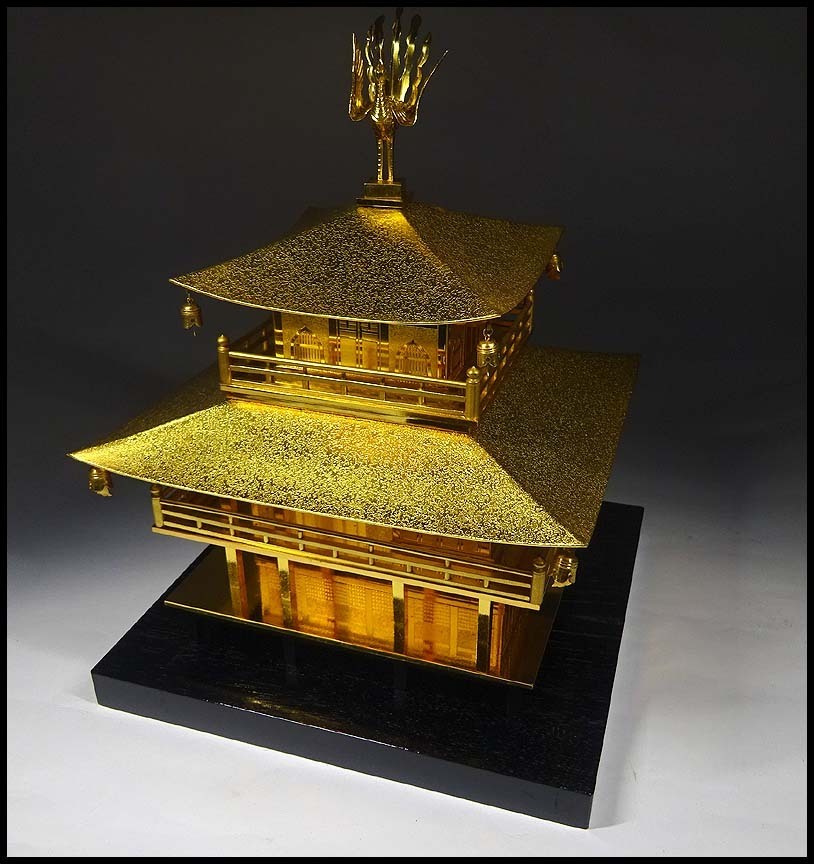 玉製 金閣寺 置物 ガラスケース付 c96287-