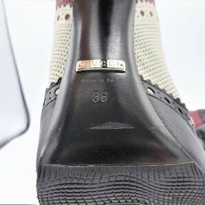 A7402NC 美品 グッチ GUCCI レースアップ ブーティ 36 レザー 黒 アイボリー 赤 パンチング 靴の画像6
