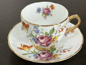 ★【希少品 英国アンティーク ボーンチャイナ】DUCHESS(オールド ダッチェス) フラワー 花柄/金ライン コーヒーカップ＆ソーサー★美品