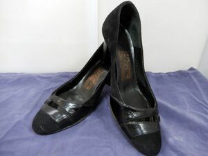 靴 ◆フェラガモ ◆パンプス Sサイズ 約 2２.5cm BLACK 黒 レザー スエード ◆Ferragamo ◆ レディース シューズ