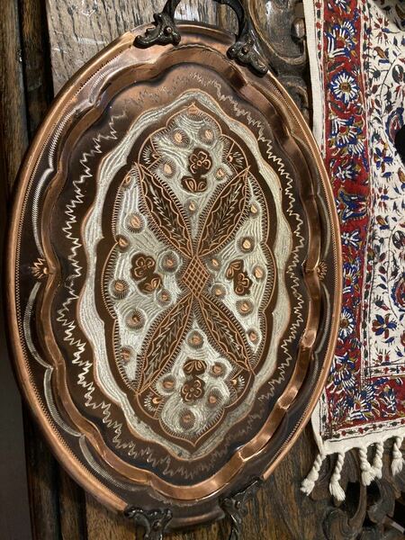 ビンテージ　トルコ　銅トレイ　彫刻 ペルシャ