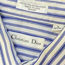 80s Christian Dior ストライプ柄 ボタンダウンシャツ 16 32-33 ブルー×ホワイト 長袖 シャツ クリスチャン ディオール ヴィンテージ_画像4