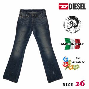 DIESEL美品!!★レディース RAME ダメージ加工 刺繍入りピスポケット 3色ステッチ デニムパンツ／SIZE:26-32L