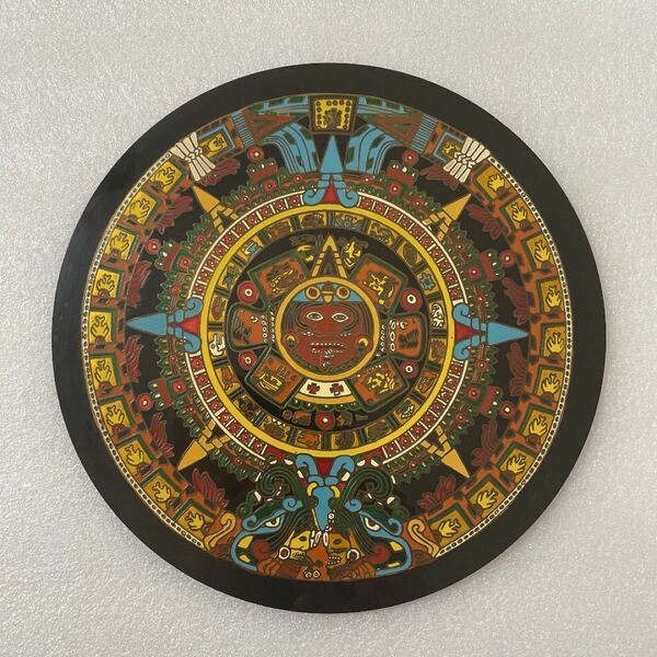 【美品】メキシコ タペストリー 太陽の石 アステカ文明 アステカ帝国 カレンダー 飾り皿 壁掛け 工芸品