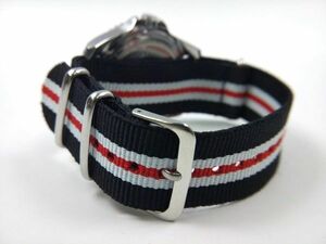  nylon made military strap nato type cloth belt wristwatch black X white X red stripe 22mm