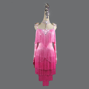 新作 レディース社交ダンス衣装 競技試合モダンラテンドレス サイズ調整可 キラキラ飾り 2色選択可 品番152の画像4