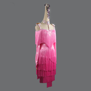 新作 レディース社交ダンス衣装 競技試合モダンラテンドレス サイズ調整可 キラキラ飾り 2色選択可 品番152の画像2