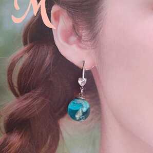 ハンドメイド ノーマル イヤリング or フック ピアス ニッケルフリー ガラスボール 貝