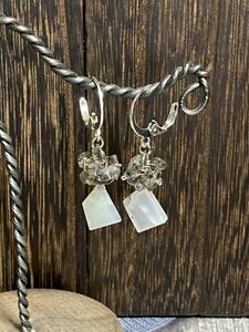  sale natural stone tendo light opal is -kima- diamond French hook earrings hand made 