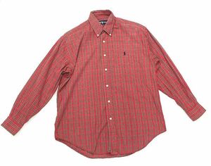 90's 香港製 ラルフローレン Polo Ralph Lauren BLAIRE コットンチェックシャツ ボタンダウン レッド 赤 サイズXS [l-0092]