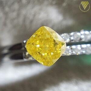 0.401 ct Fancy Vivid Yellow SI2 CGL 天然 イエロー ダイヤモンド ルース クッション シェイプ DIAMOND EXCHANGE FEDERATION