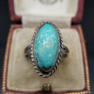  American Vintage Navajo turquoise silver ring ring Showa Retro silver Native American n ethnic turquoise ②