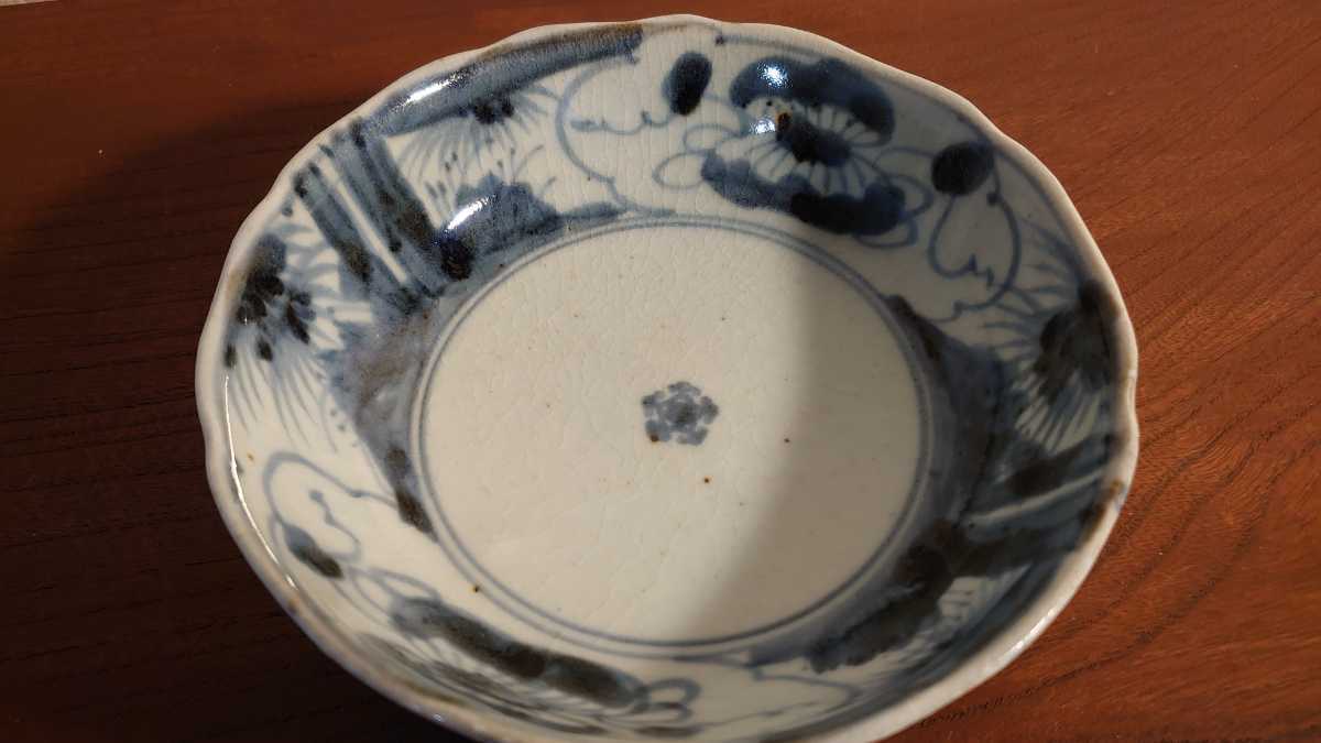 ホワイト系【メーカー直送】 古伊万里 伊万里 染付 膾皿 華の図 角福