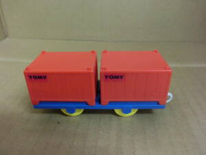 【中古品】TOMY プラレール 貨車 コンテナ車 オレンジ　タイ製