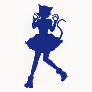 カッティングステッカー　『 シルエット 猫みみアイドル 』　ロイヤルブルー　光沢あり　　　かわいい　美少女　萌え　影絵　プチ 痛 車