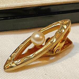  Vintage necktie pin Gold tone pearl dead stock pearl Vintage retro antique unused sculpture accessory 