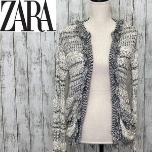 ZARA KNIT★ザラニット★ニット カーディガン 長袖 フリンジ ミックス★サイズM　127-83