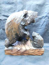[ガラス目木彫り熊】一刀彫り 木彫り熊 親子クマ 小熊 黒目 ガラス目 愛嬌のあるお顔/K154_画像3