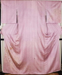 訪問着 袷 正絹 紫 薄緑 刺繍牡丹 金彩萩 Lサイズ ki25483 美品 着物 レディース 入学式 卒業式 送料無料 リサイクル 中古