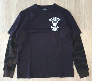 USED送料込! ◆ STUSSY レイヤー Long Sleeve Tシャツ ◆ サイズM ブラック