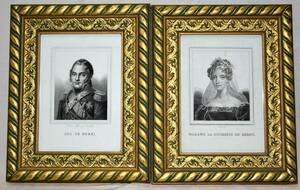 HN-4【珍品】「ベリー公爵夫妻」“肖像”《銅版画》『DUC DE BERRI と Madame la duchesse de berry 』