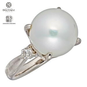 Pt900 指輪 パール 11.4mm 白蝶 南洋 真珠 ダイヤモンド リング D 0.18ct 10号 レディース 送料無料（M207412）