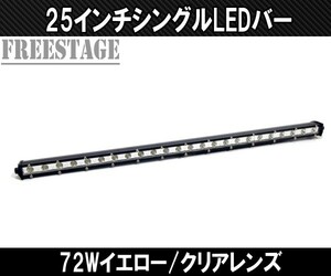 LED72wシングルライトバー 作業灯 ワークライト 25インチ 3000k/6000k オフロード フォグランプ アメ車 釣り キャンプ 64cm クリアレンズ