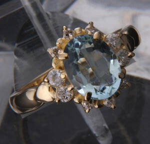  burnishing settled K18 ring aquamarine & diamond /ke9478