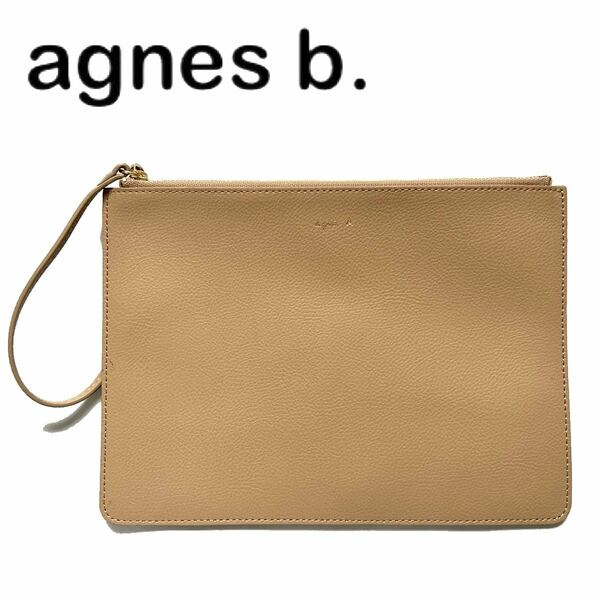 【送料無料】【未使用】agnes b. アニエスベー グレージュ ポーチ　レザー　レディース