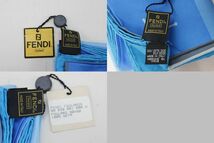 FENDI シルクスカーフ 83cm 青xグレー系 タグ付き 少シミ[324860_画像10