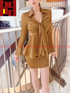  popular lady's long sleeve shirt miniskirt stylish outing fashion design casual stylish sexy beautiful line woman woman .te-toW99