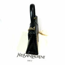 ■ 1円 スタート ■ 希少 美品 Yves Saint Laurent イヴサンローラン レザー クロコ型押し ケリー ハンドバッグ チャーム ブラック 黒_画像5